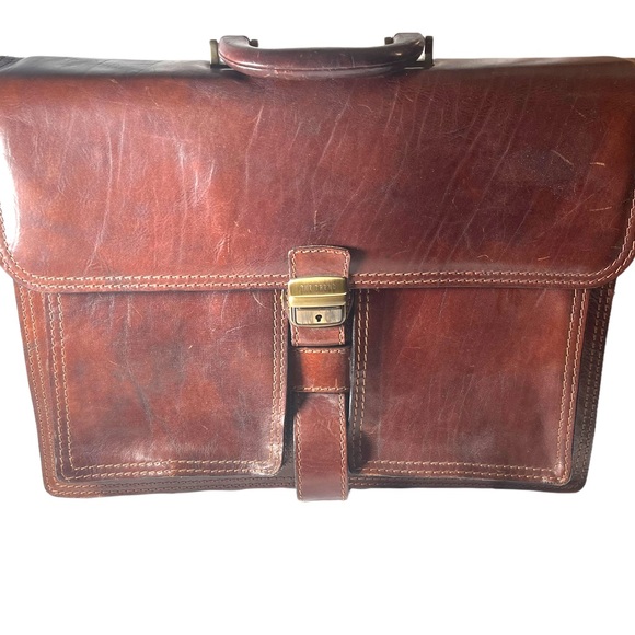 Vintage THE TREND Italian Italy honey Leather briefcase multi pocket distressed - Picture 3 of 11